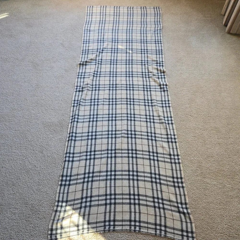 NWOT Cashmere Scarf Tan Plaid Nepal Open Weave Detail at Ends
